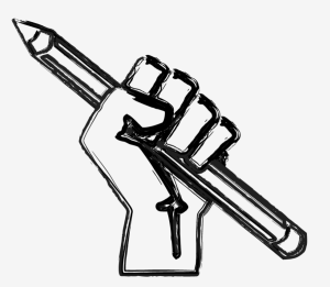 raised fist with pencil